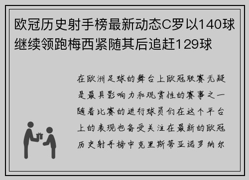 欧冠历史射手榜最新动态C罗以140球继续领跑梅西紧随其后追赶129球