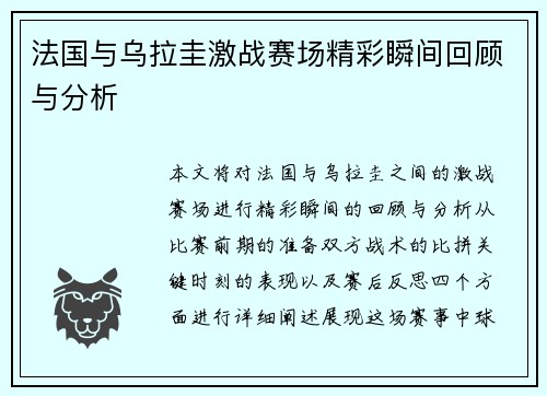 法国与乌拉圭激战赛场精彩瞬间回顾与分析